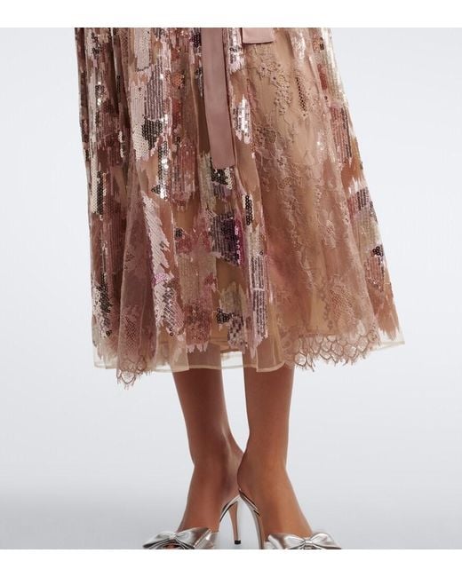 Elie Saab Pink Sequined Silk-Blend Lace Wrap Dress
