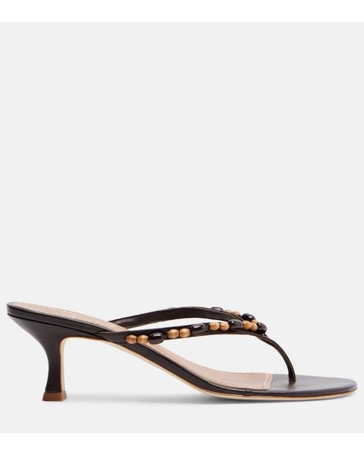 Staud Brown Freja Beaded Leather Thong Sandals