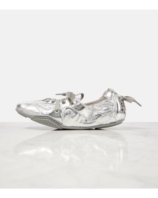 Acne White Metallic Leather Flats