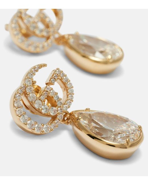 Gucci White Gg Marmont Crystal-Embellished Drop Earrings