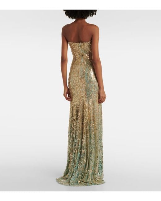 Jenny Packham Green Sarai Sequined Strapless Gown