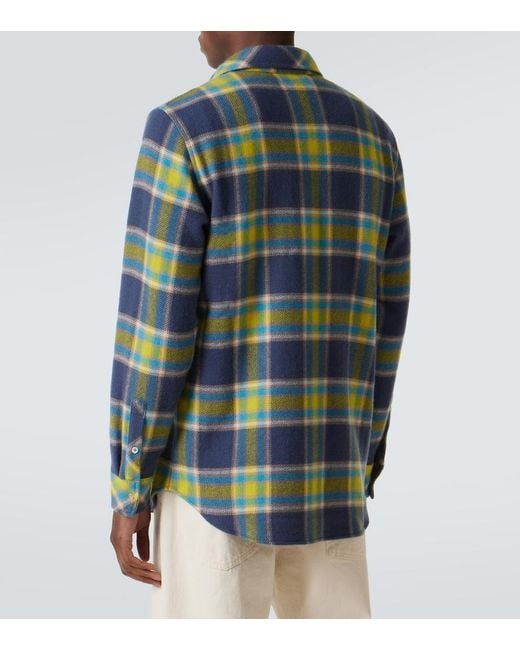 God's True Cashmere Blue Explorer Plaid Cashmere Shirt With Quartz for men