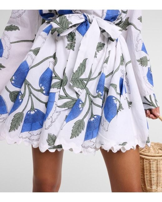 Juliet Dunn Blue Bellflower Cotton Shirt Dress
