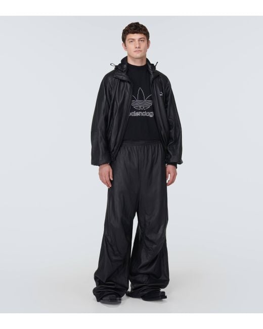 Balenciaga Black 3b Sports Icon Leather Track Jacket for men