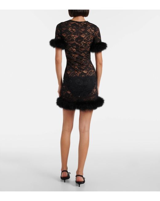 Oseree Black O Lover Feather-trimmed Minidress