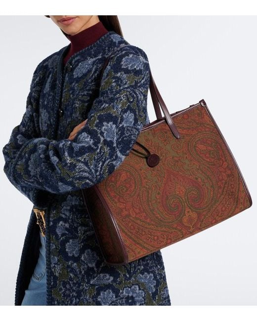 Etro Brown Arnica Large Coated Canvas Tote Bag