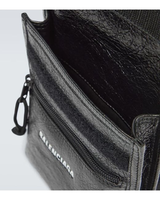 Balenciaga Black Explorer Leather Pouch With Strap for men