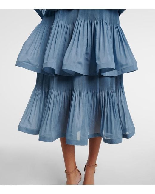 Zimmermann Blue 'pleated Tiered Midi' Dress