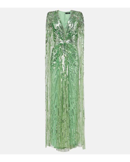Jenny Packham Green Rush Sequined Gown