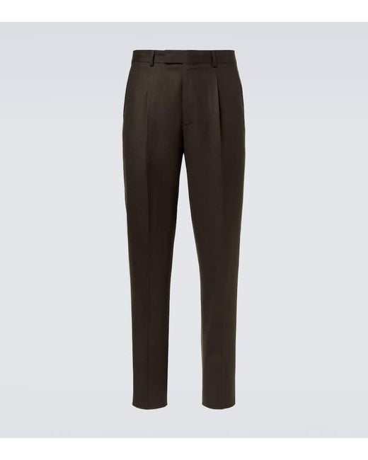 Zegna Black Wool Flannel Tapered Pants for men