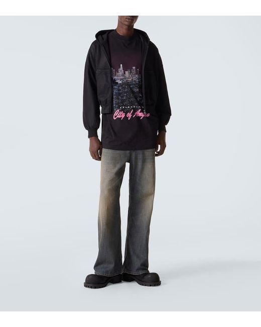 Balenciaga Black Cotton Jersey Zip-Up Hoodie for men