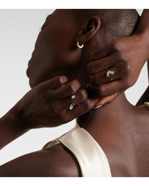 Repossi White Serti Sur Vide 18Kt Ring With Diamonds And Emerald