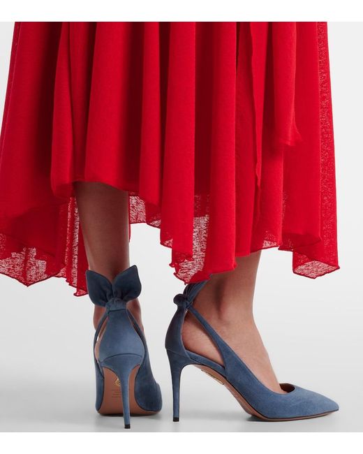 Aquazzura Blue Bow Tie Suede Pumps