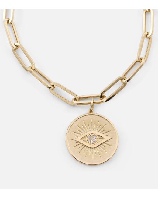 Sydney Evan Metallic Evil Eye Coin 14kt Gold Chain Bracelet