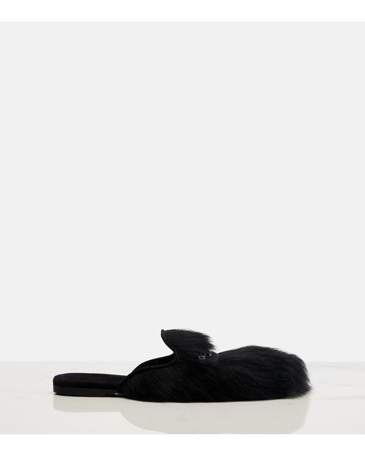 Dolce & Gabbana Black Shearling Mules