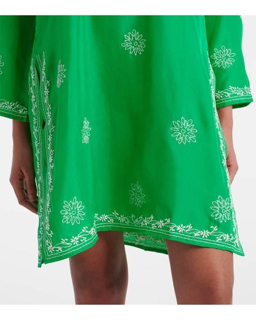 Juliet Dunn Green Bestickte Tunika Aus Seide
