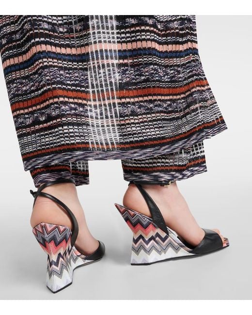 Missoni Zig Zag Leather Wedge Sandals in Black | Lyst UK