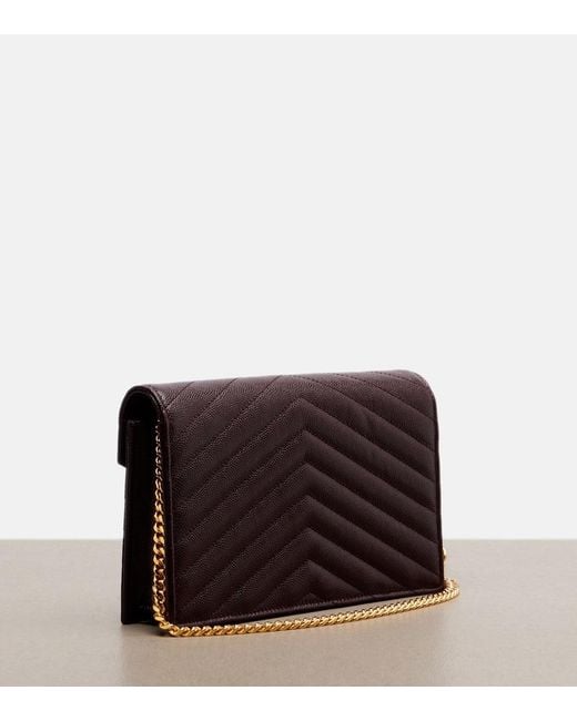 Saint Laurent Purple Cassandre Embellished Leather Wallet On Chain