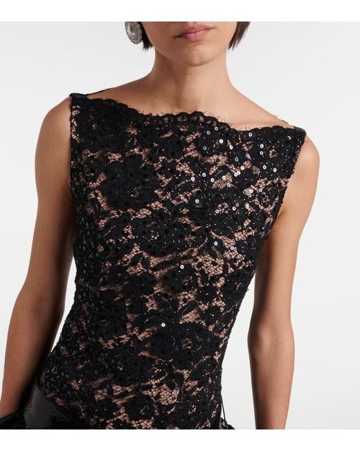 Self-Portrait Black Lace And Taffeta Minidress
