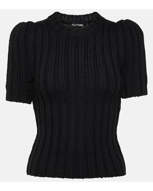 Tom Ford Black Ribbed-knit Virgin Wool T-shirt
