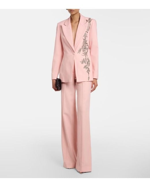 Costarellos Pink Pleated Wool-Blend Wide-Leg Pants
