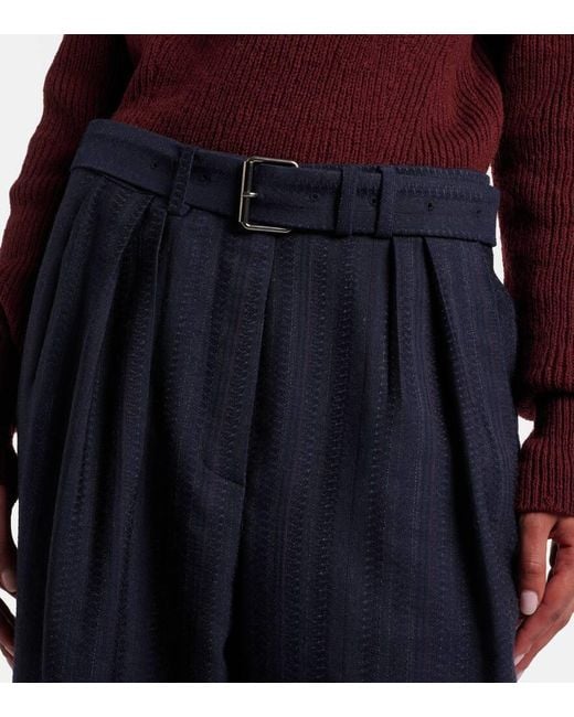 Dries Van Noten Blue Belted Wool Wide-Leg Pants