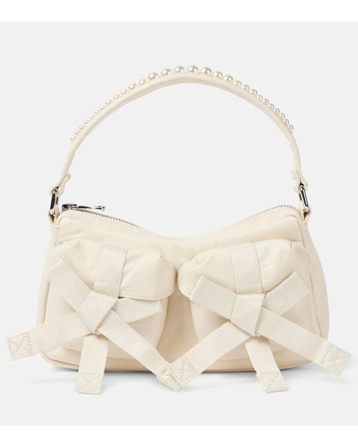 Simone Rocha Natural Utility Bow Pearl-Embellished Shoulder Bag