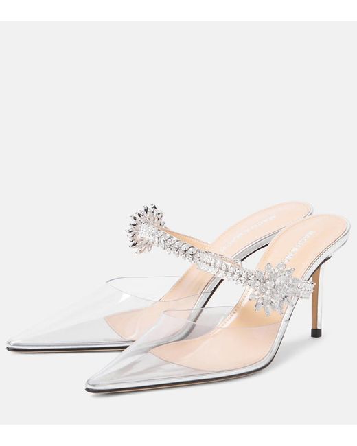 Mach & Mach White Crystal Flower Embellished Pvc Pumps