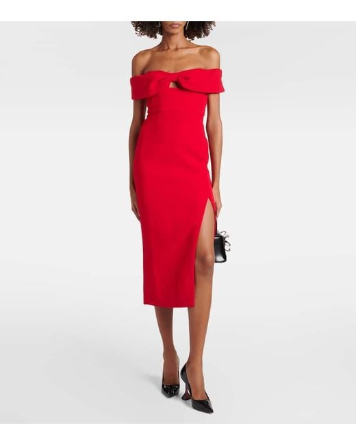 Self-Portrait Red Bow-Detail Crepe Midi Dress