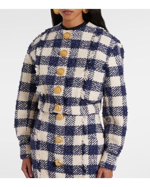 Balmain Blue Checked Tweed Jacket
