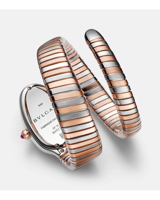 BVLGARI Metallic Uhr Serpenti Tubogas Mit 18Kt Rosegold Und Rubellit