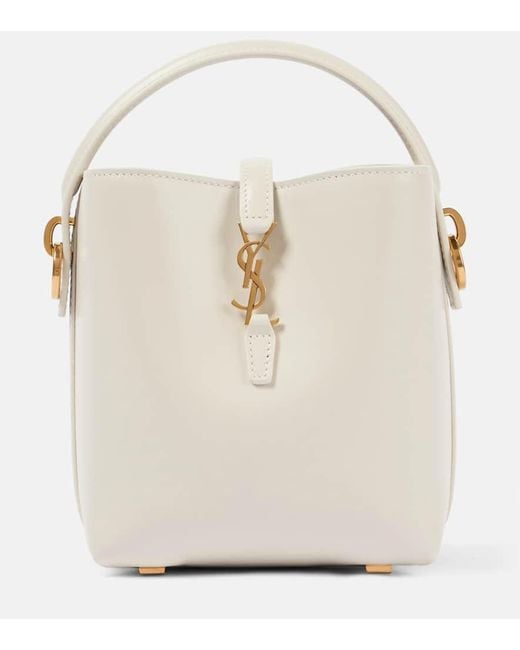 Saint Laurent White Le 37 Mini Leather Bucket Bag