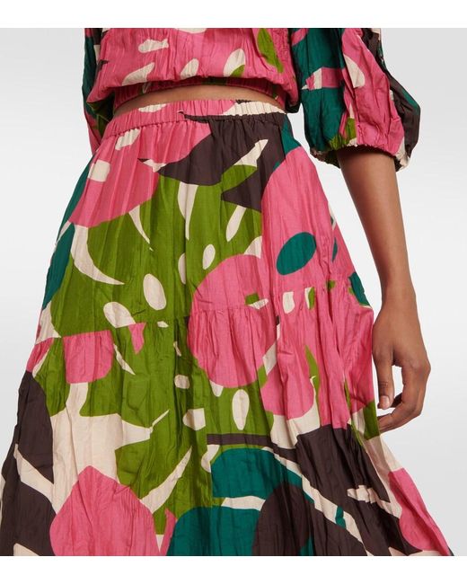 Velvet Red Lydia Printed Cotton And Silk Maxi Skirt