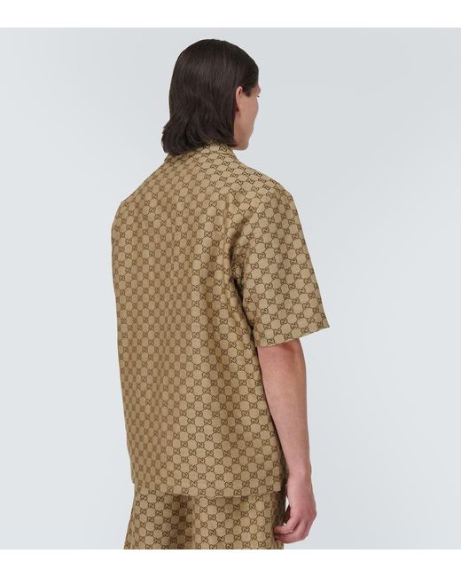 Gucci Hemd aus Jacquard aus einer Leinenmischung mit Logomuster und Reverskragen in Brown für Herren