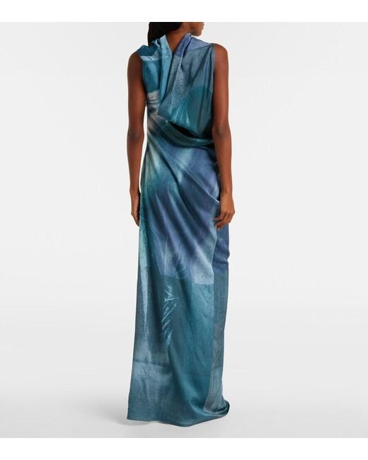 Jean Paul Gaultier Blue Draped Water Maxi Dress