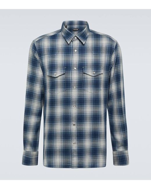 Tom Ford Blue Checked Cotton Western Shirt for men