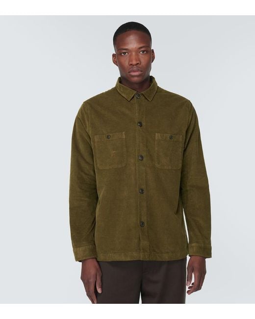 Giacca camicia in velluto di cotone a coste di Sunspel in Green da Uomo