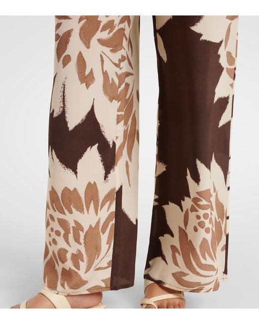 Sir Brown Floral Silk Satin Wide-Leg Pants