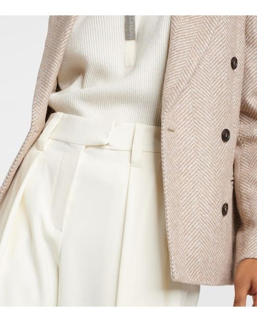 Brunello Cucinelli Natural High-Rise Gabardine Wide-Leg Pants
