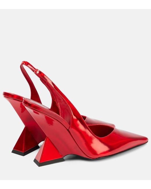 The Attico Red Cheope Leather Slingback Pumps