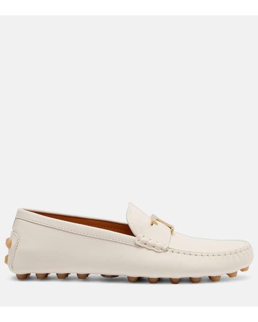 Tod's White Gommino Bubble Leather Driving Shoes