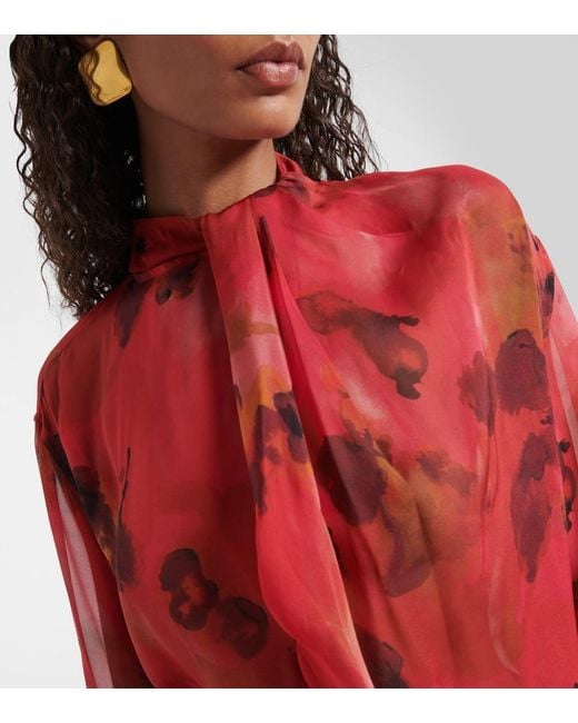 Victoria Beckham Pink Draped Printed Silk Blouse