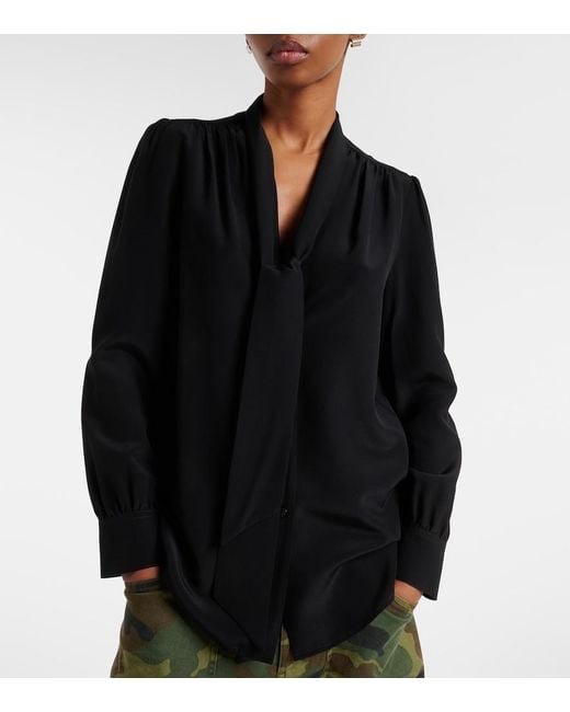 Nili Lotan Black Colt Tie-Neck Silk Blouse