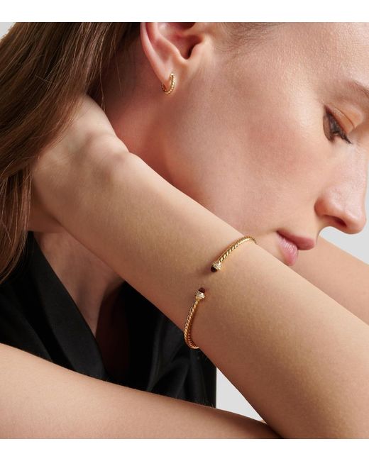 David Yurman Metallic Cablespira Flex 18Kt Cuff Bracelet With Garnets And Diamonds