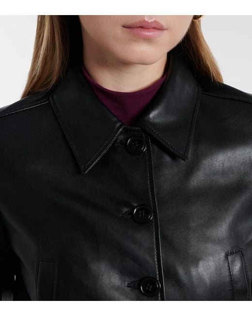 Dorothee Schumacher Black Sleek Statement Cropped Leather Blouson Jacket
