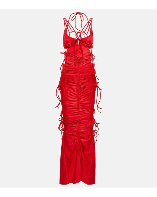 Balenciaga Red Patched Bikini Cutout Maxi Dress