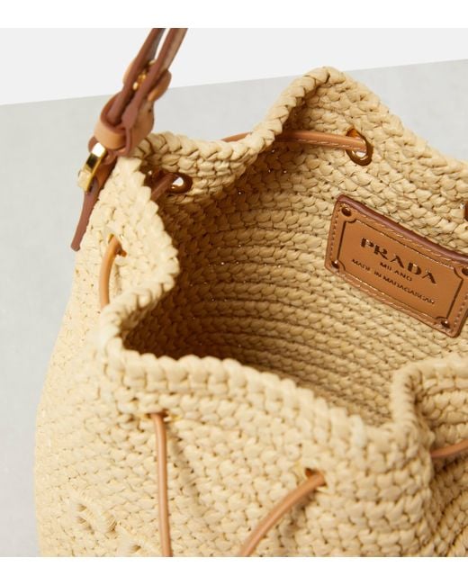 Prada Natural Small Raffia Bucket Bag