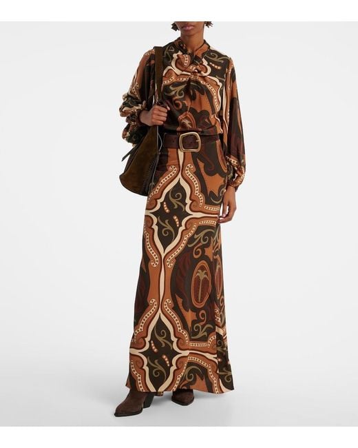 Johanna Ortiz Brown Printed Silk Blouse