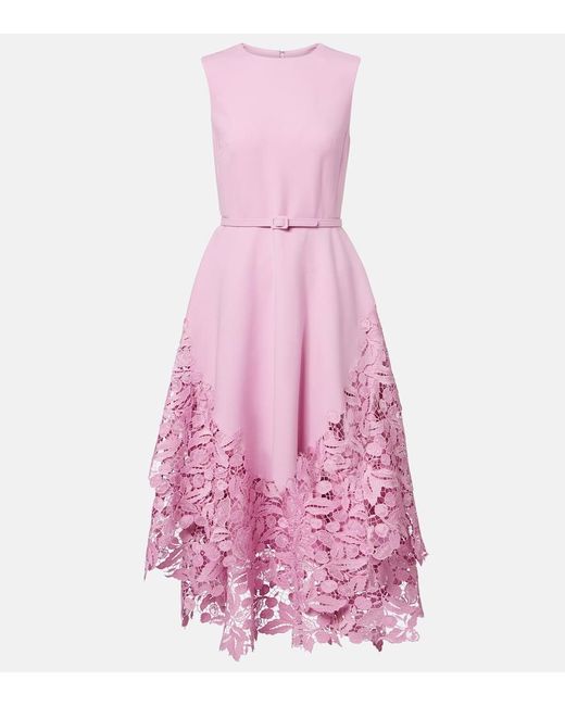 Oscar de la Renta Pink Wool-Blend And Lace Cocktail Dress