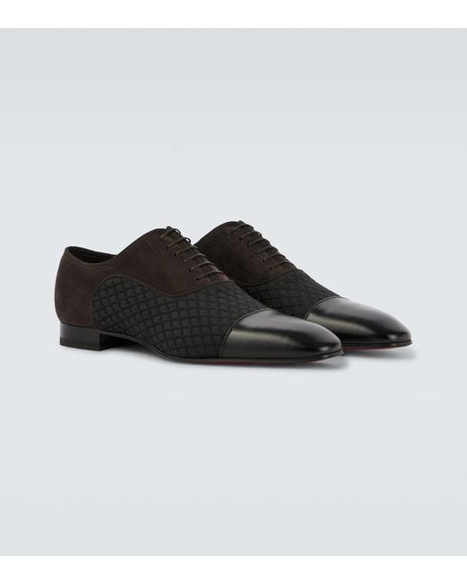 Christian Louboutin Black Greggo Leather-Trimmed Oxford Shoes for men